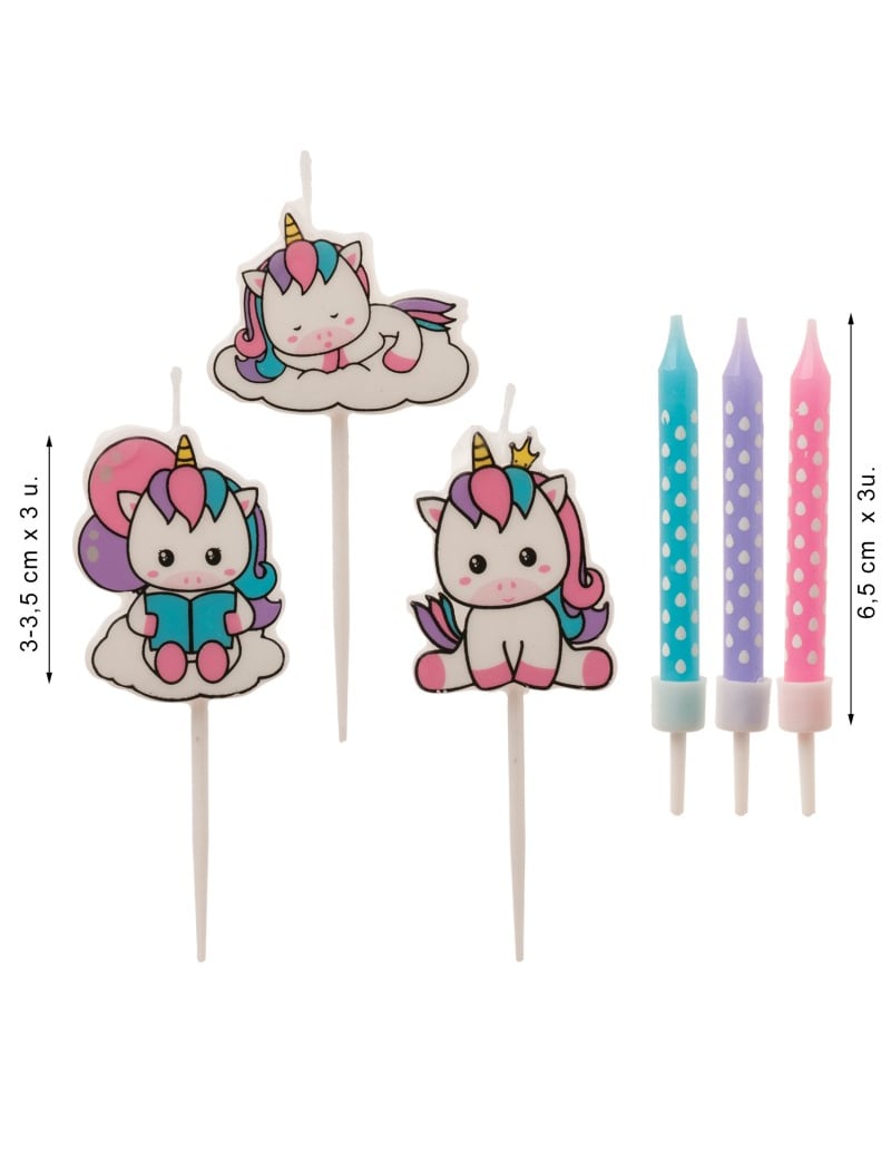 Détail des modèles et dimensions des bougies d'anniversaire licorne