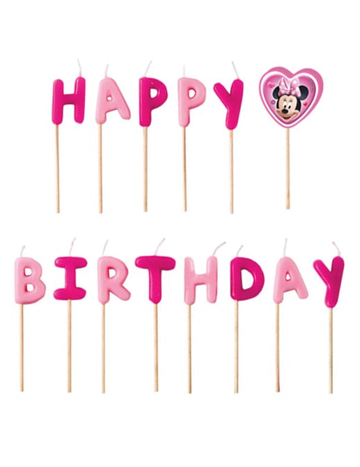 Ružové a fuchsiové Happy Birthday Minnie sviečky pre deti