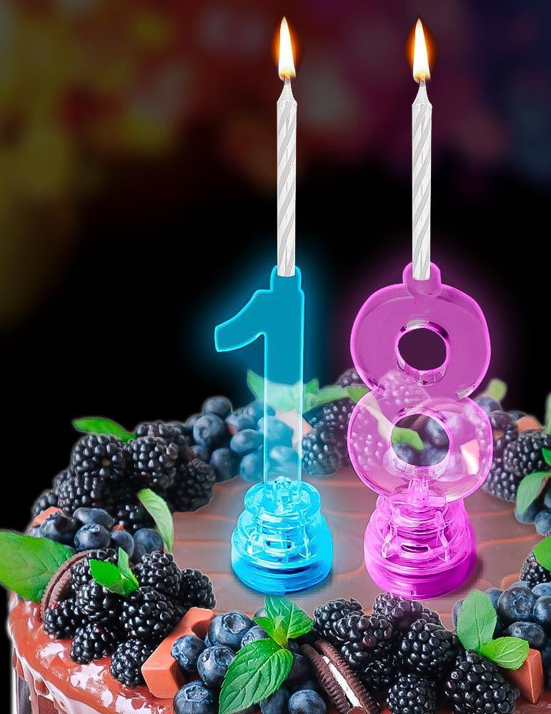 Mise en situation sur un gâteau de la bougie lumineuse LED chiffre 1 pour anniversaire