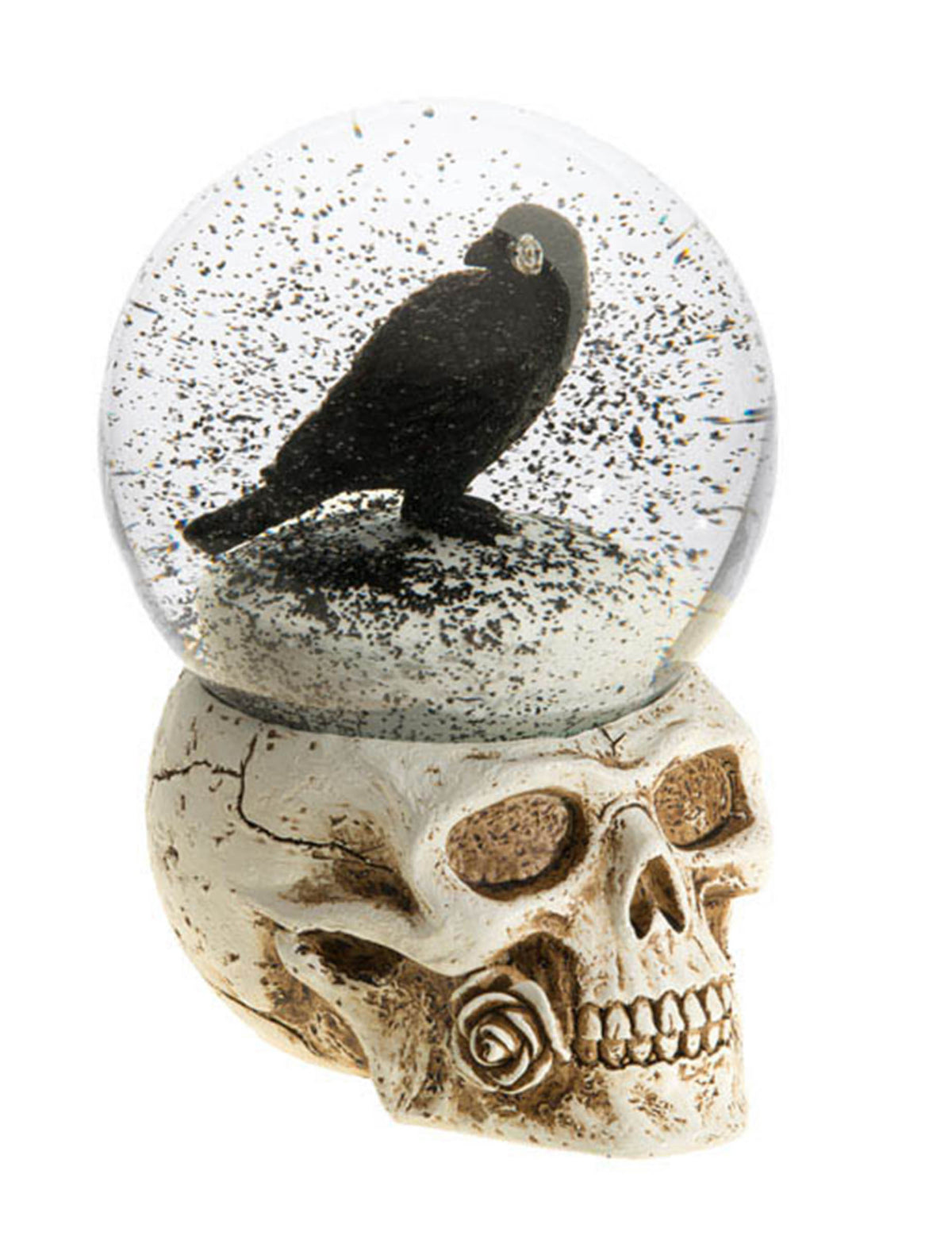 Boule à neige tête de mort corbeau pour adulte beige et noir en résine