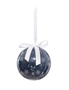Boule de neige avec flocons pour sapin bleu avec ruban blanc