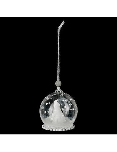 Vue d'ensemble avec cordon de suspension de la boule de noël en verre ours polaire
