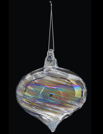 Sklenená vianočná guľa v tvare slzy 8 cm dúhový