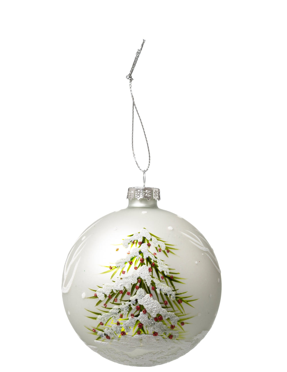 Boule de noël en verre motif sapin blanche pailletée