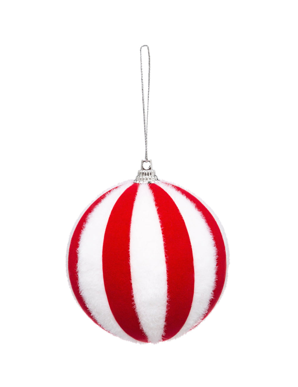 Boule de noël rayée rouge et blanche en fausse fourrure
