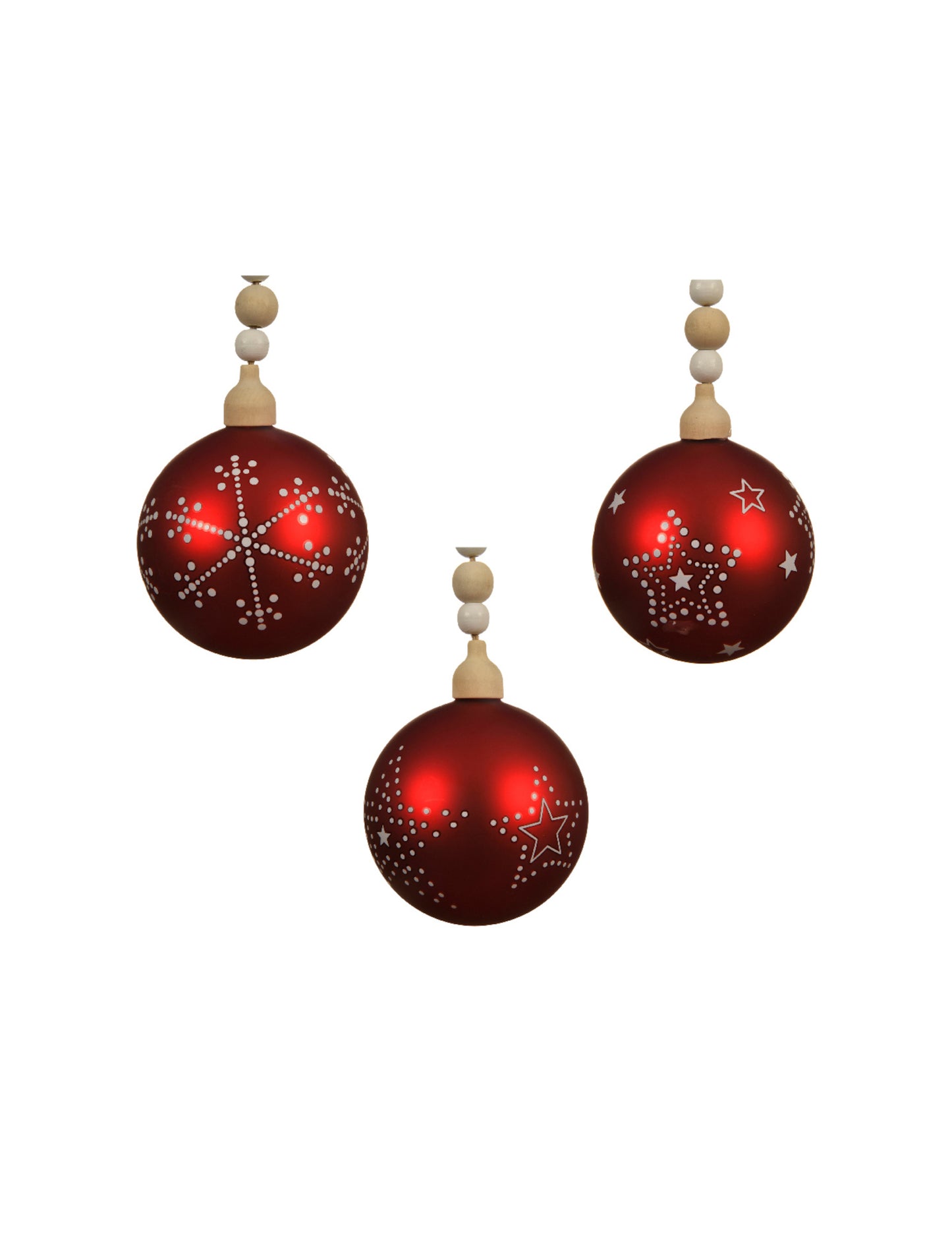 Červená sklenená vianočná guľa 8 cm so vzormi a korálkami