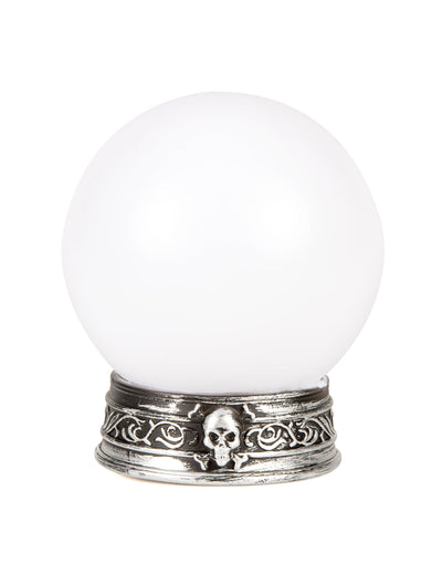 Boule lumineuse et sonore pour Halloween blanche avec socle tête de mort argenté