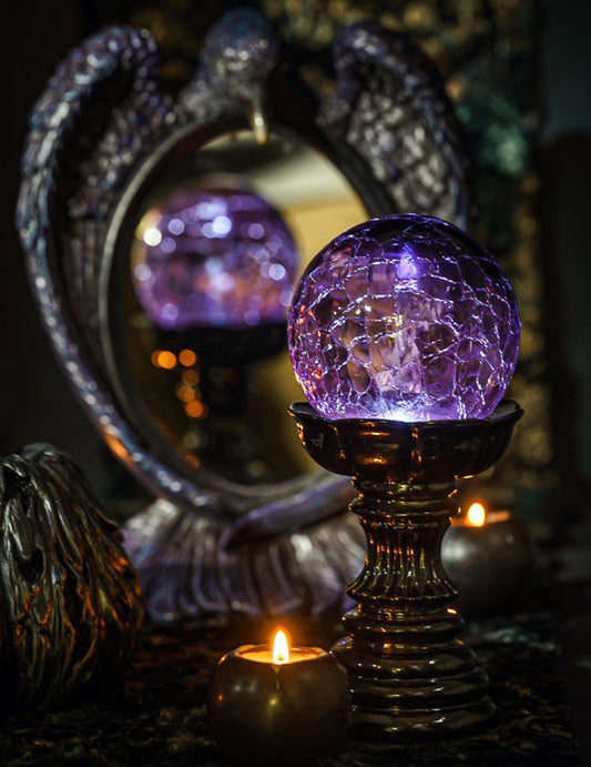 Fialová magická guľa s LED 10 x 10 x 22 cm