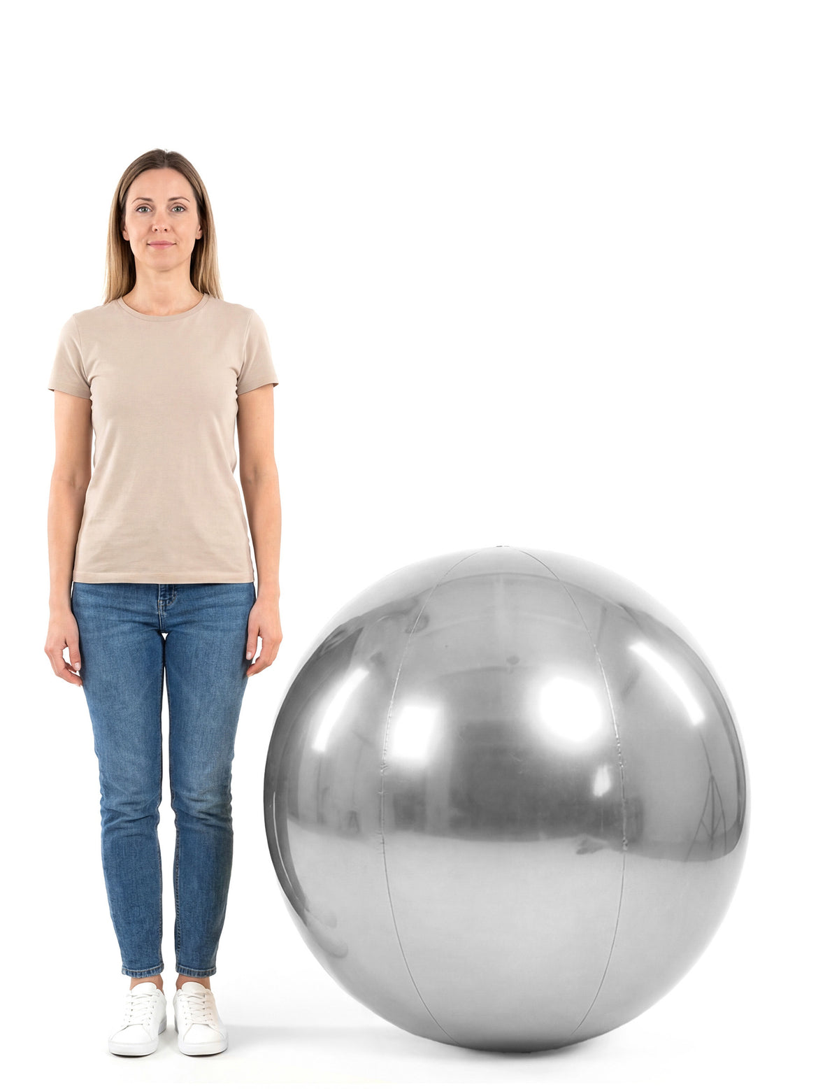Nafukovacia strieborná zrkadlová guľa 90 cm 