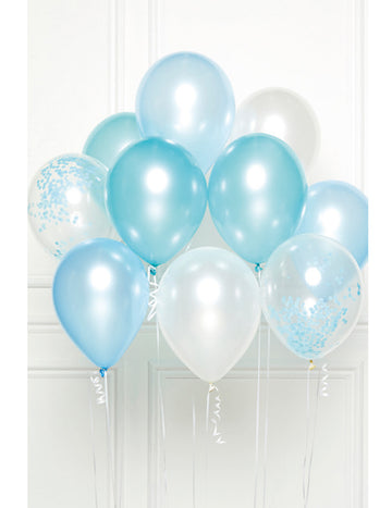 Kytica 10 modrých latexových balónov 27 cm s konfetami
