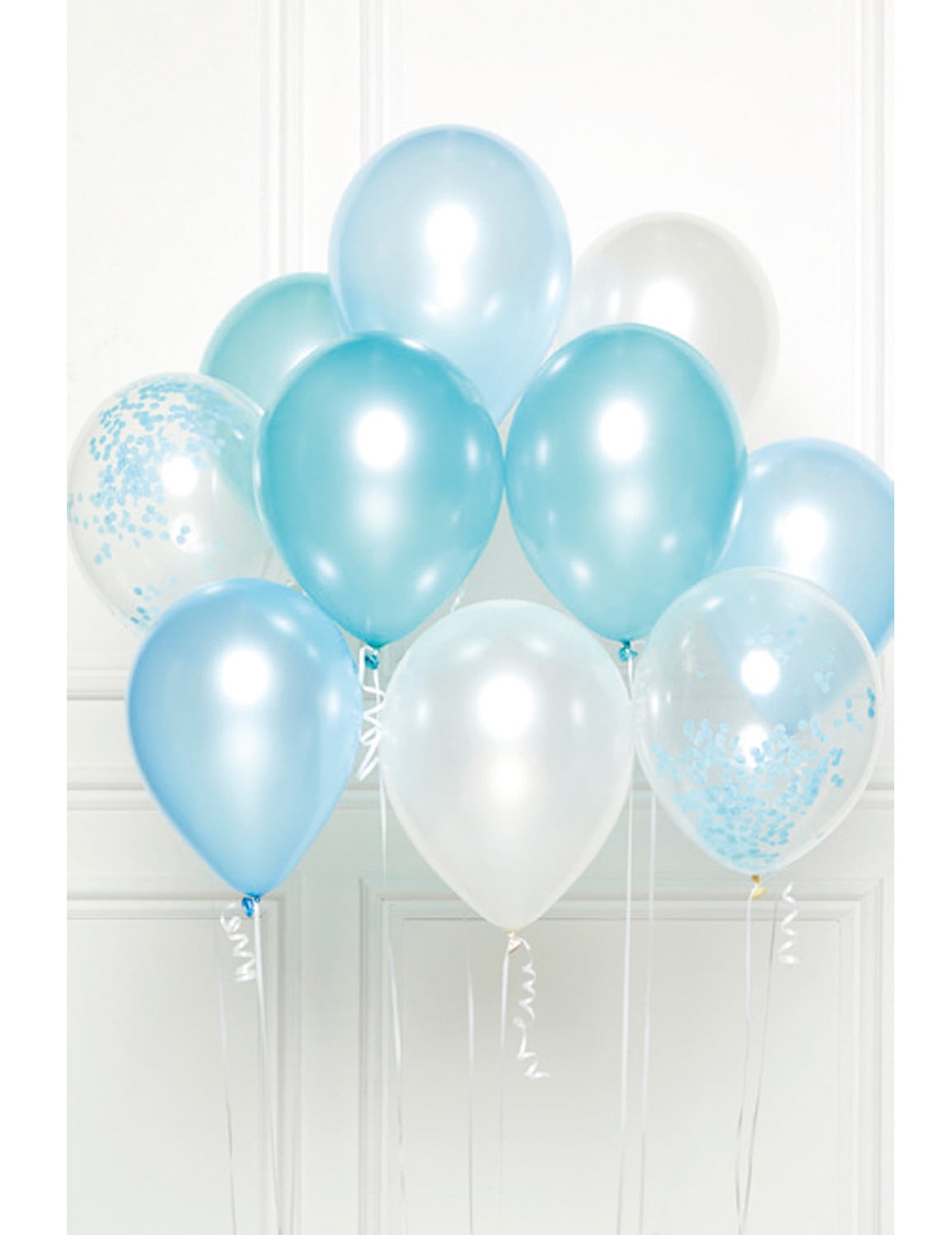 Bouquet de 10 ballons en latex pour décoration bleu avec confettis