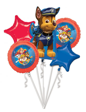 Bouquet 5 ballons aluminium Pat' Patrouille pour enfant bleu et rouge avec Chase