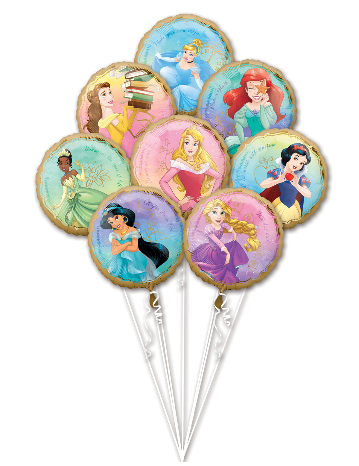 Bouquet de 8 ballons aluminium Princesses Disney multicolore