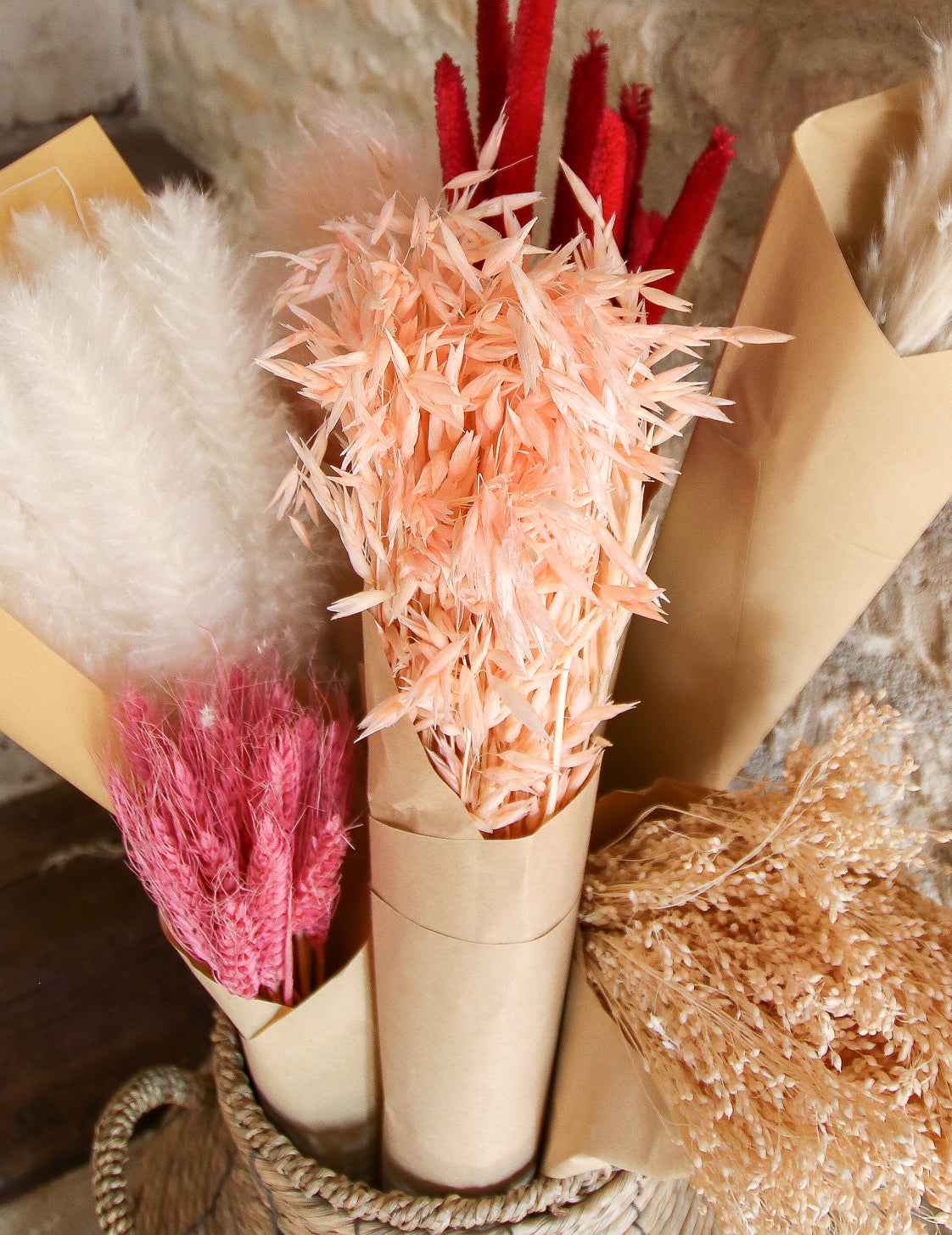 Sušená ružová ovsená kytica 100g 73 cm bohémsky dekor