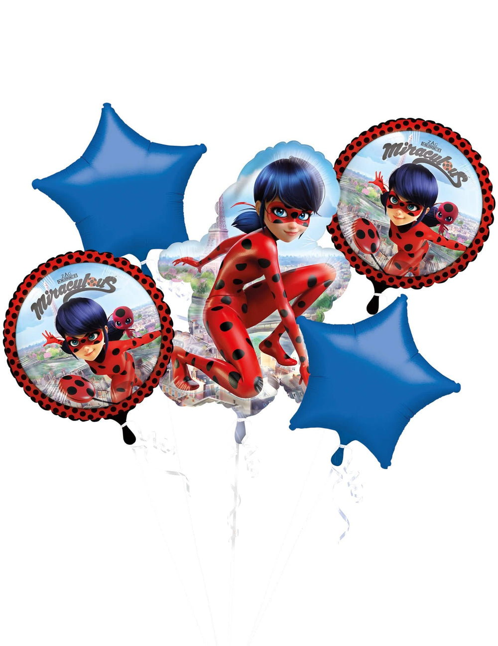 Kytica 5 hliníkových balónov Ladybug červená a modrá