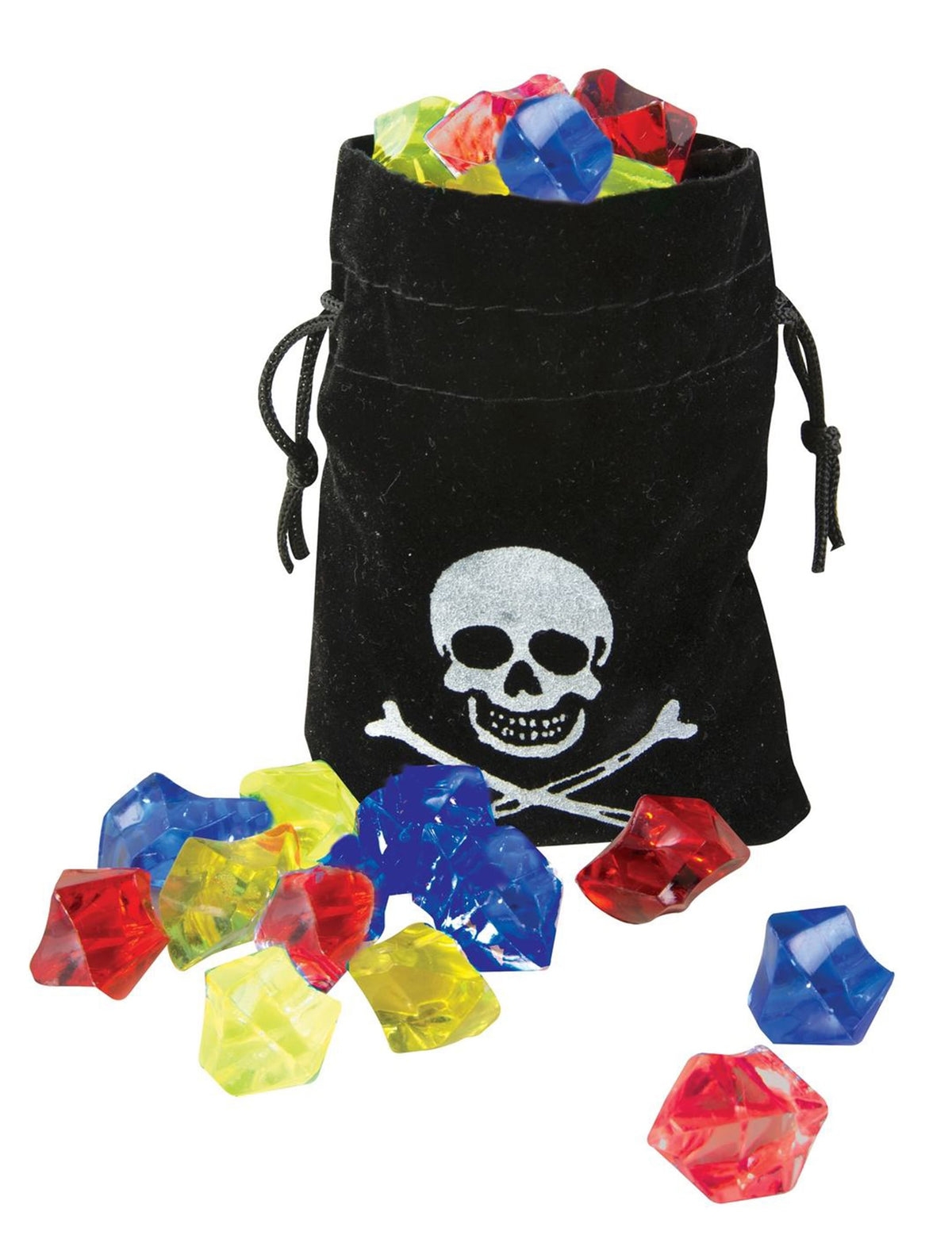 Bourse de pirate avec fausses pierres précieuses pour enfant noire avec tête de mort et gemmes multicolores