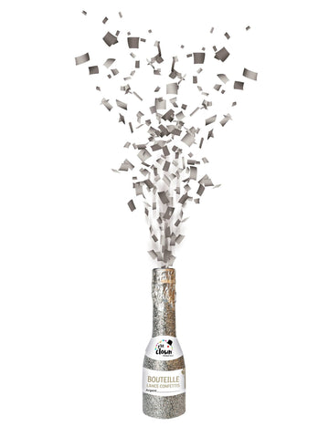 Strieborná fľaša konfiet Cannon 16 cm
