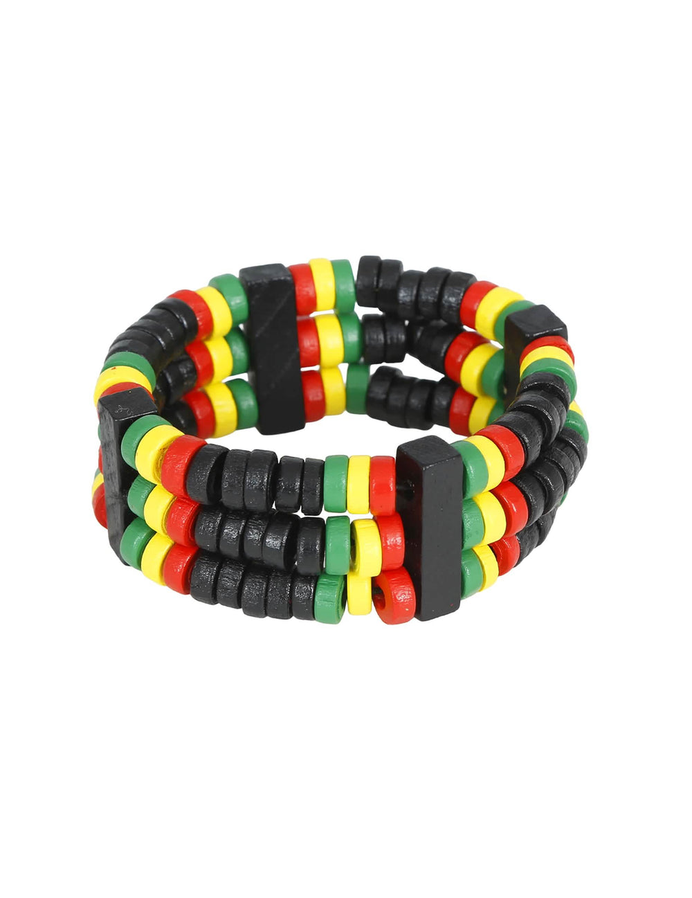 Vue de trois-quarts du bracelet à perles rasta