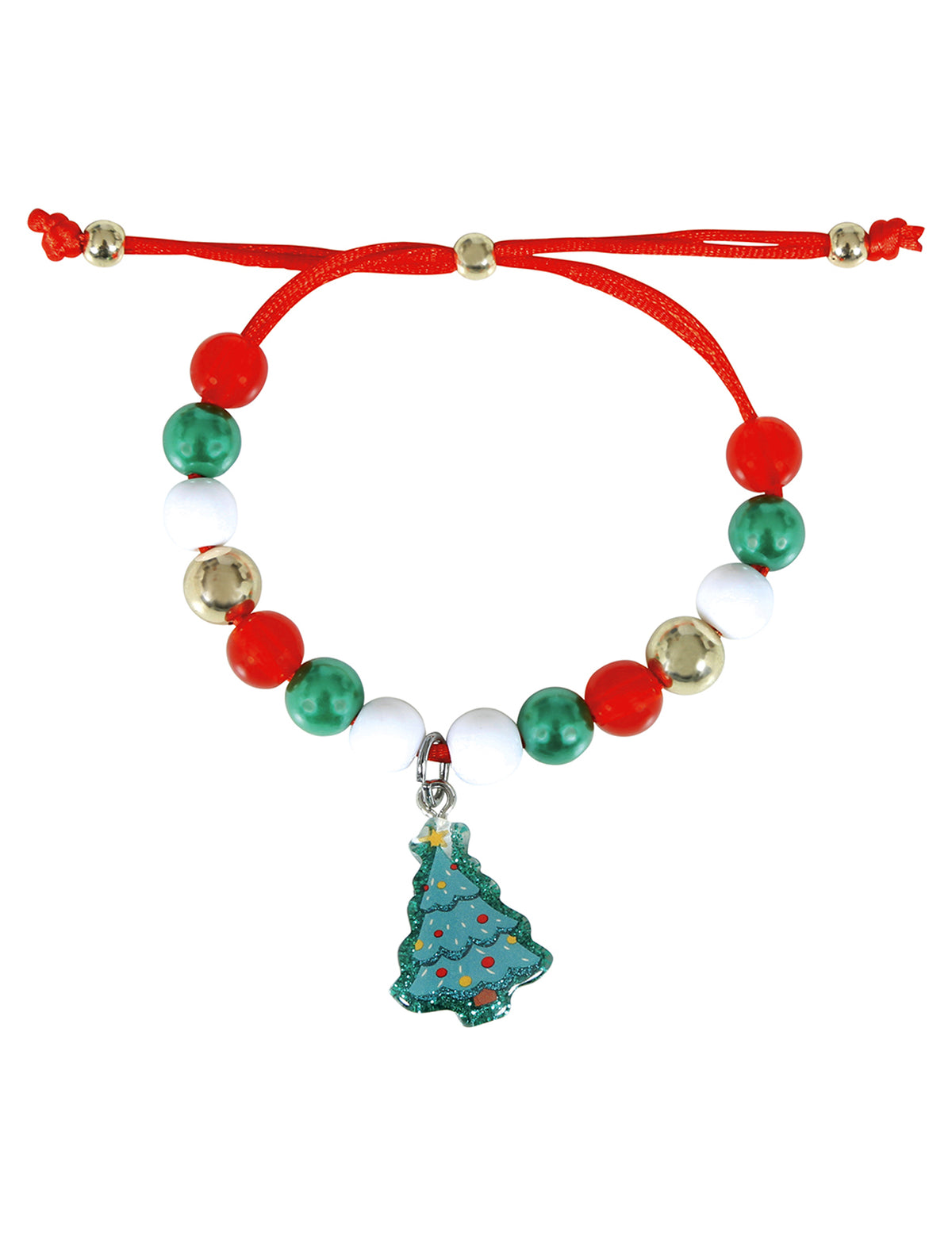 Bracelet sapin de Noël pour enfant avec perles rouges vertes blanches et dorées