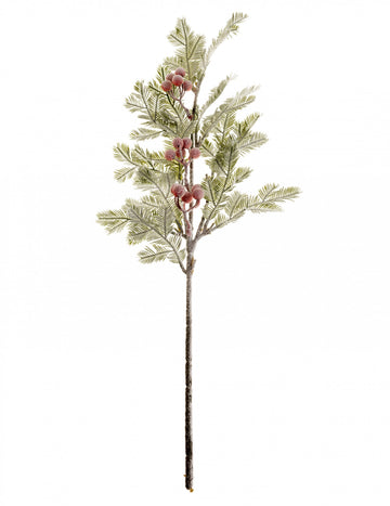 Jedľová vetvička s ojínenými červenými bobuľami 75 cm