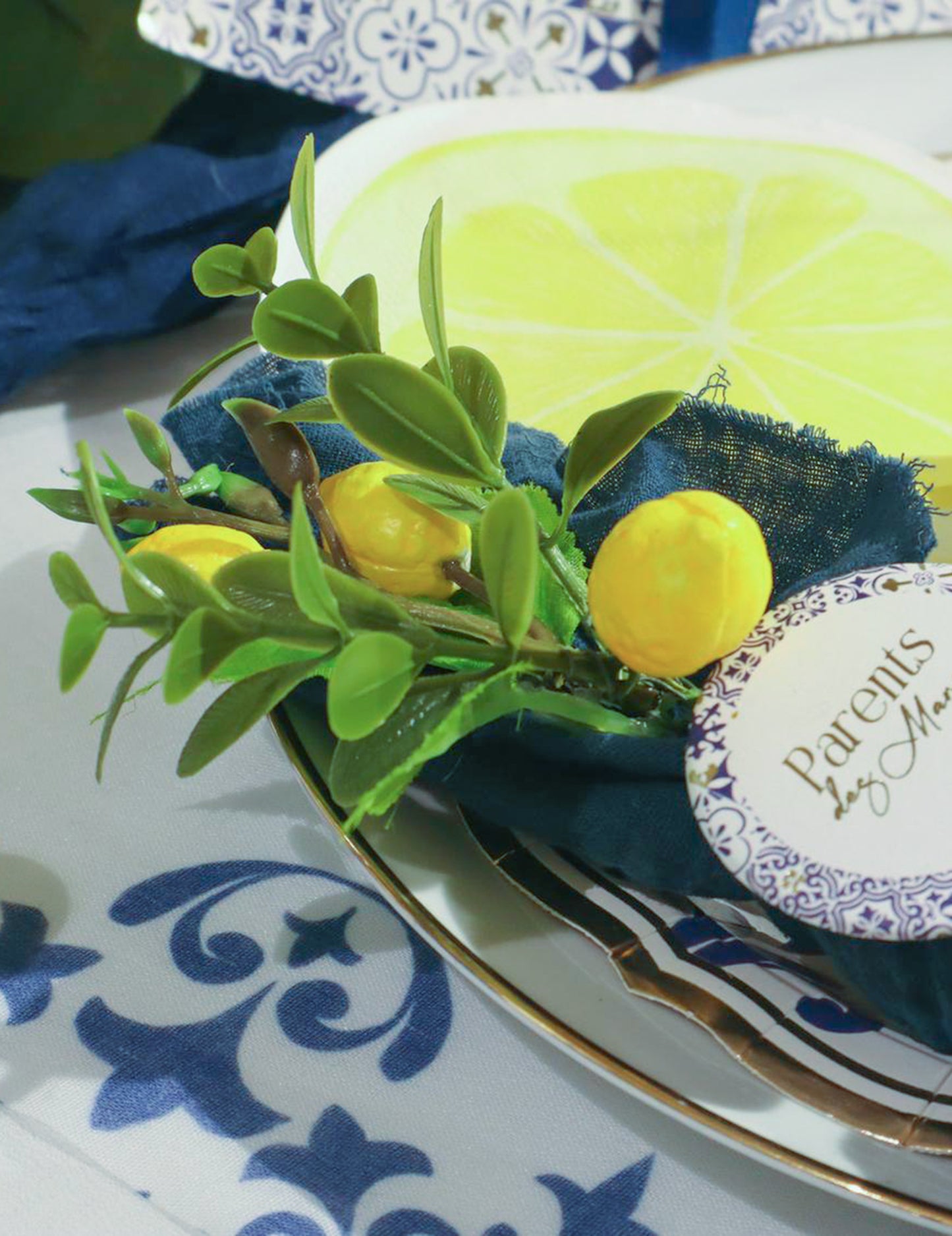 Umelá citrónová vetvička so žltými a zelenými listami, 13,5 cm