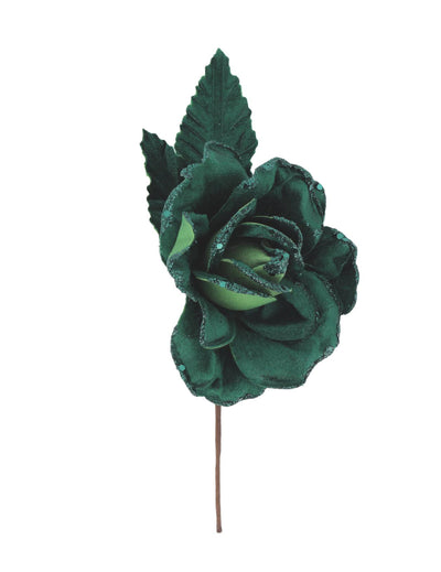 Vetvička ruže, tmavozelený trblietavý zamat 21 cm