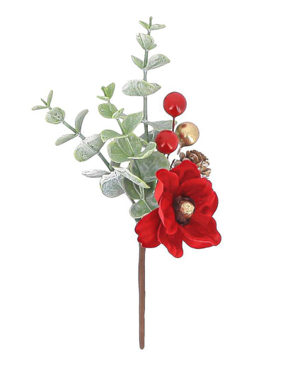 Dekoratívna vetvička Elegance červený, zelený a zlatý zamat 18,5 cm
