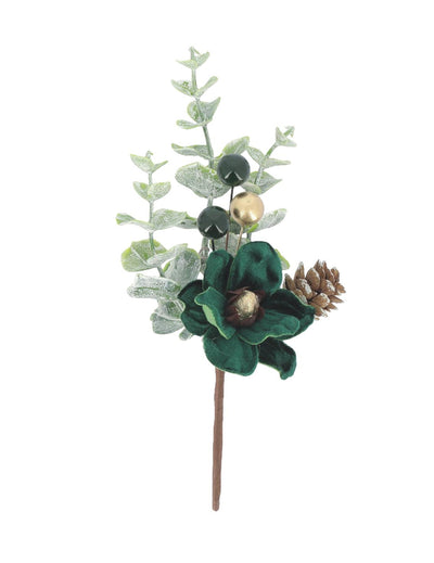 Vetvička Elegance, tmavozelená a zlatá 18 cm