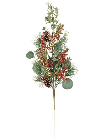 Tradičná vetvička eukalyptu so zvončekmi a šiškami 70 cm dekoratívne