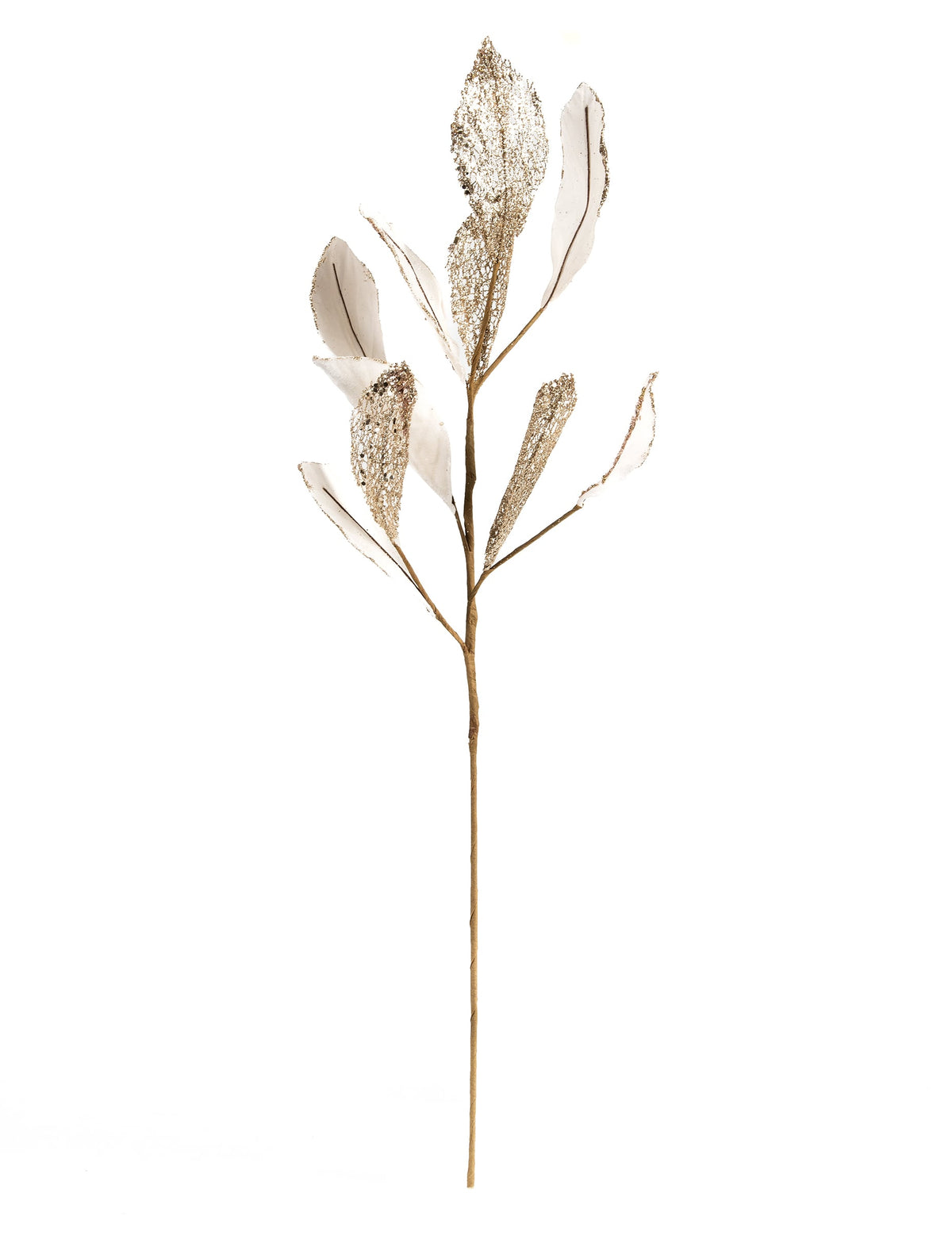 Branche velours pour décoration blanche et champagne à paillettes