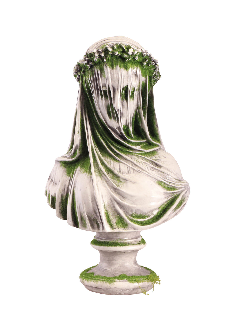 Buste de femme fantôme pour décoration en résine blanc avec mousse verte