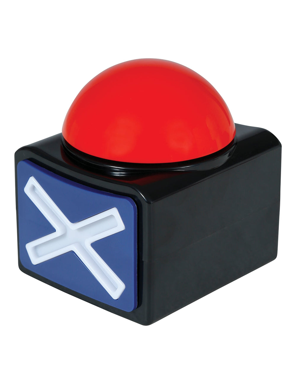 Buzzer X lumineux et sonore pour adulte rouge et noir avec croix blanche sur fond bleu