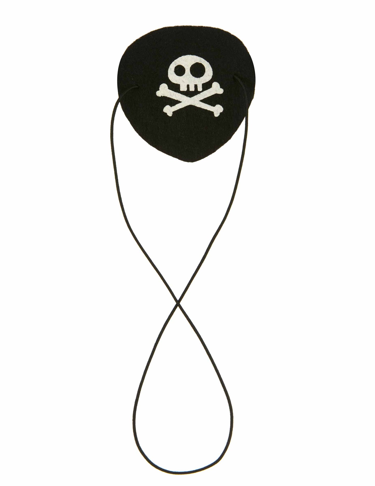 Cache oeil pirate pour adulte en feutrine noir avec tête de mort blanche