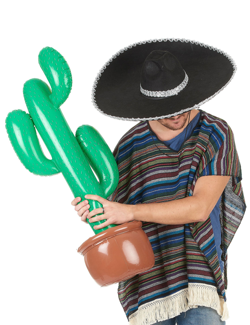 Mise en situation du cactus gonflable vert avec pot marron