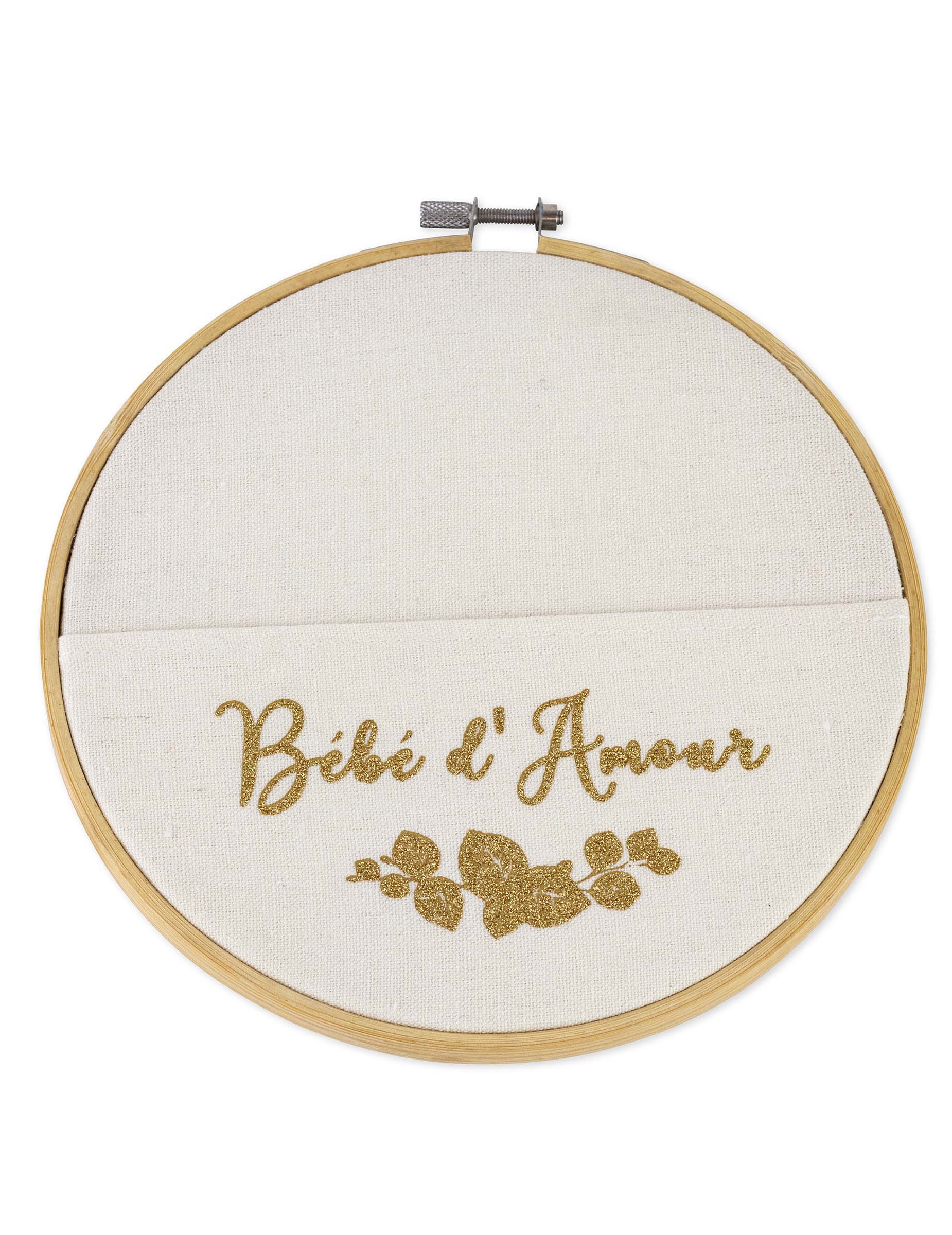 Cadre pochette bébé d'amour pour bébé doré pailleté en bois et lin