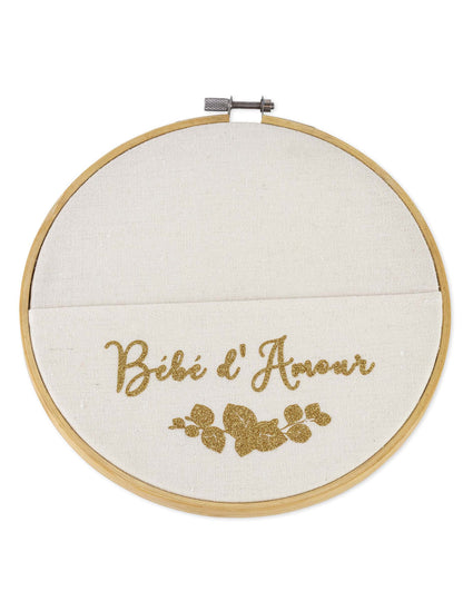 Cadre pochette bébé d'amour pour bébé doré pailleté en bois et lin