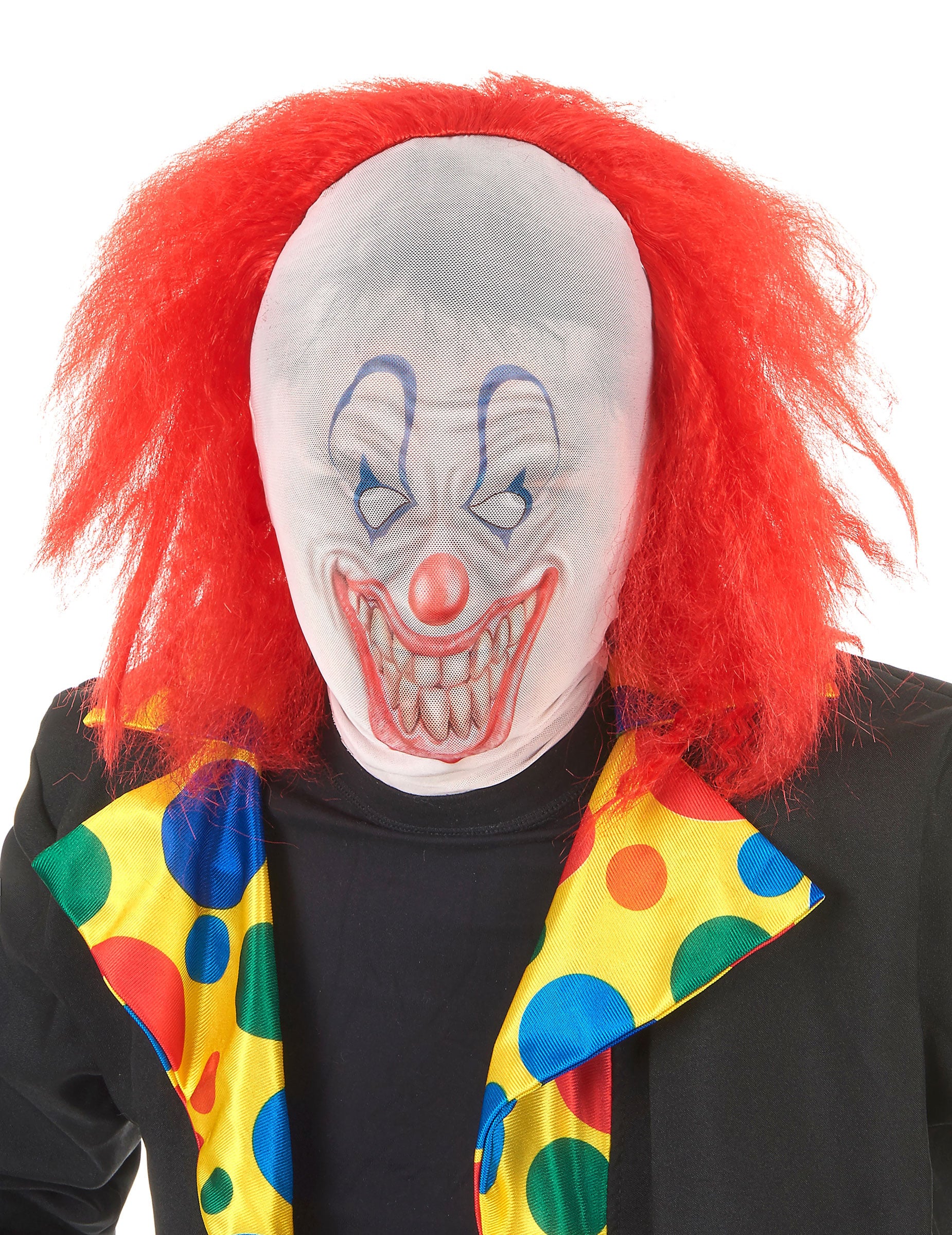 Cagoule de clown avec cheveux pour adulte rouge pour Halloween