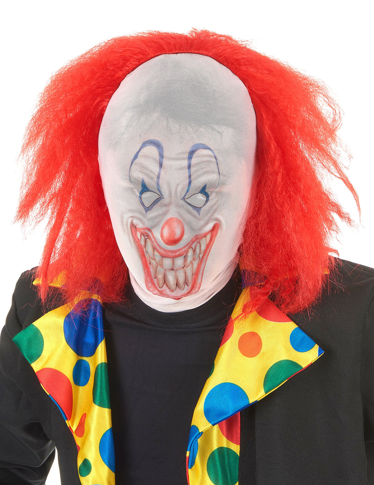 Cagoule de clown avec cheveux pour adulte rouge pour Halloween
