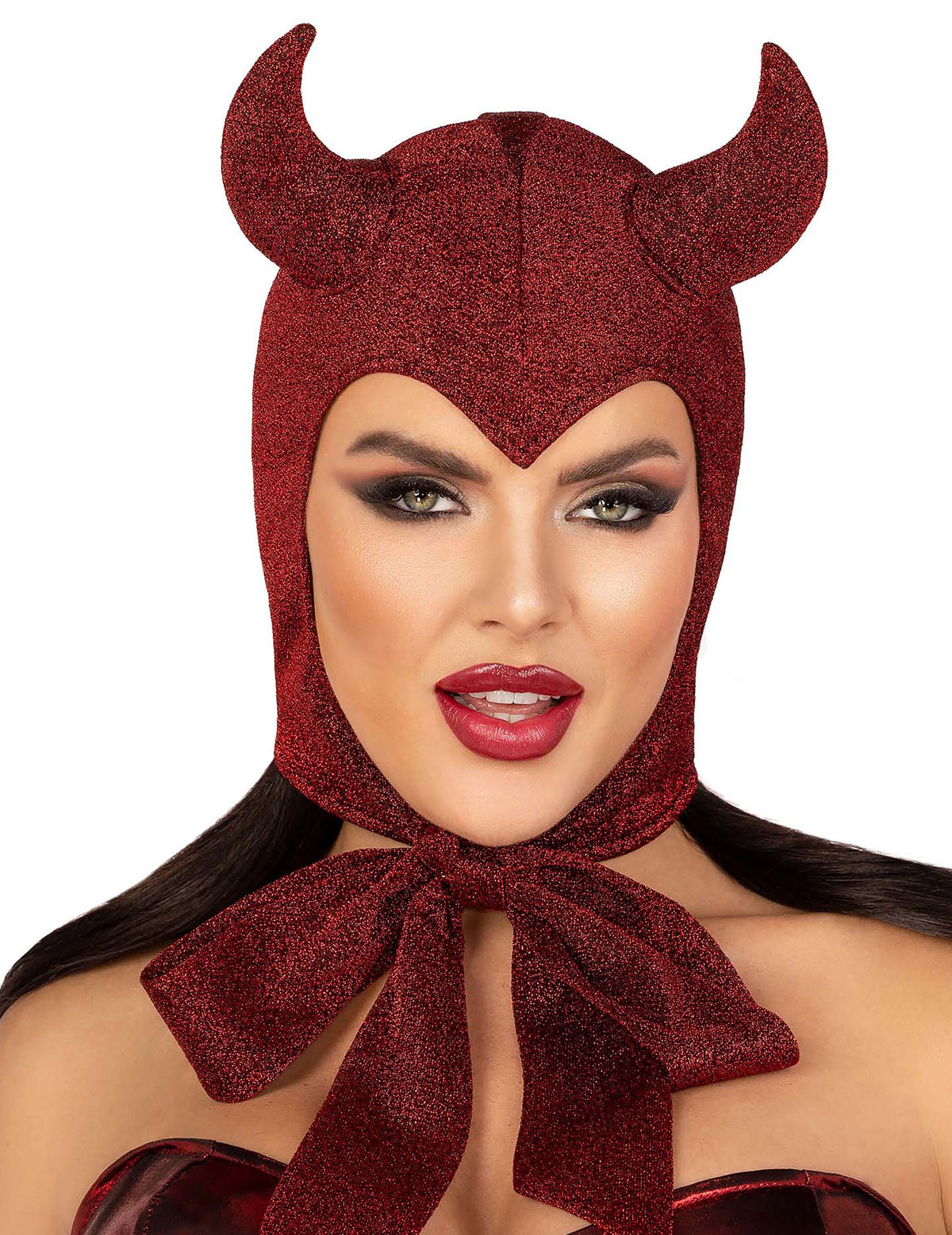 Cagoule de démon pour femme rouge foncé pailletée