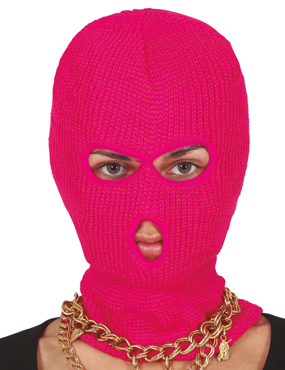 Gros plan sur le visage de la cagoule néon pour adulte fuchsia