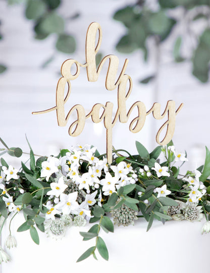 Drevená ozdoba na tortu Oh baby 13,5 x 17 cm na detskú oslavu