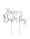 Cake topper happy birthday pour gâteau argenté métallisé