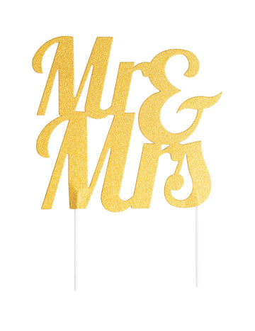 Cake topper mr et mrs pour mariage doré pailleté