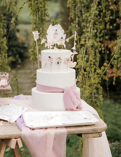 Ozdoba na tortu s medailónom - víla, všetko najlepšie k narodeninám, 12 cm pastel a kvety