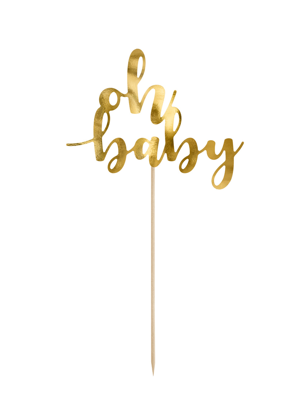 Cake topper Oh Baby pour baby shower doré avec support en bois
