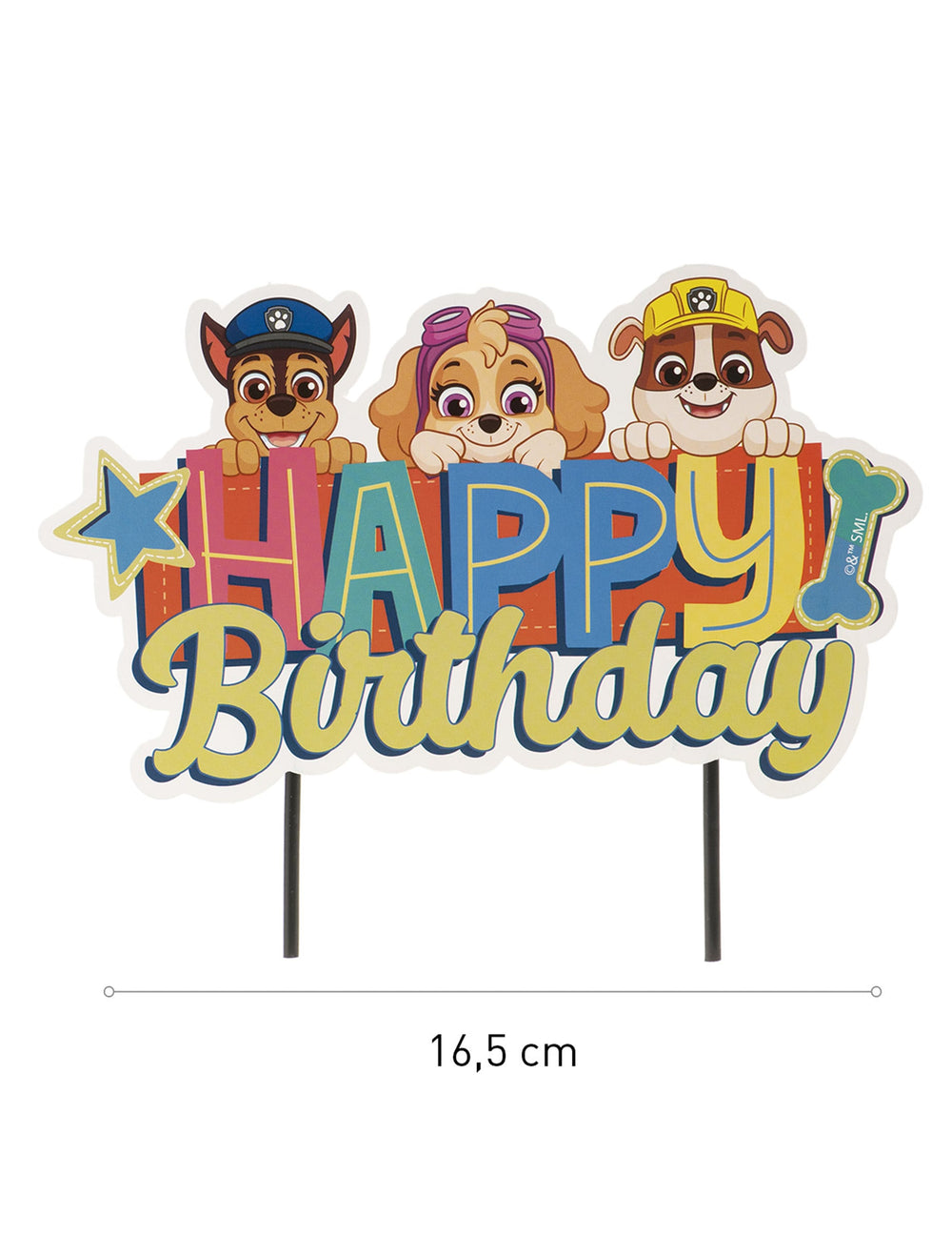 Détail des dimensions du cake topper Happy Birthday Pat' Patrouille