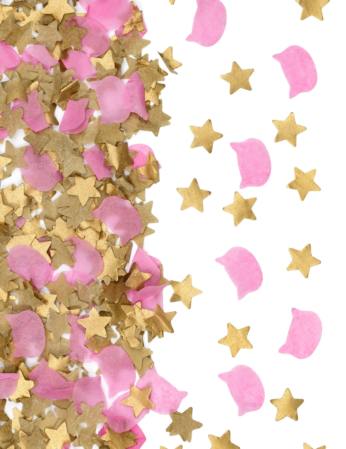 Détail des confettis du canon à confettis en papier étoiles et chat