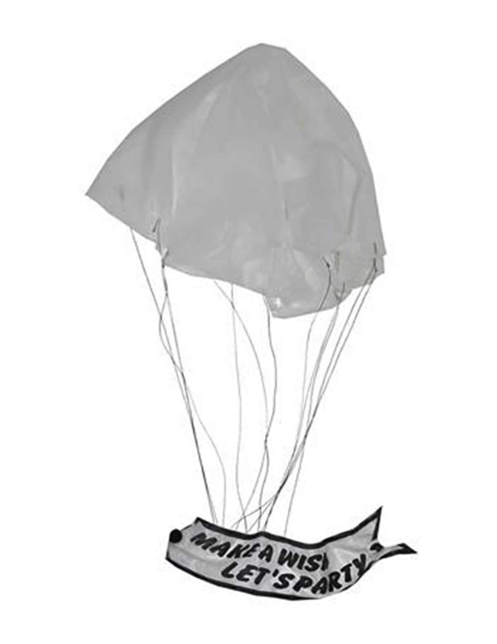 Détail du parachute déployé avec sa bannière du canon à confettis avec parachute pour la fête