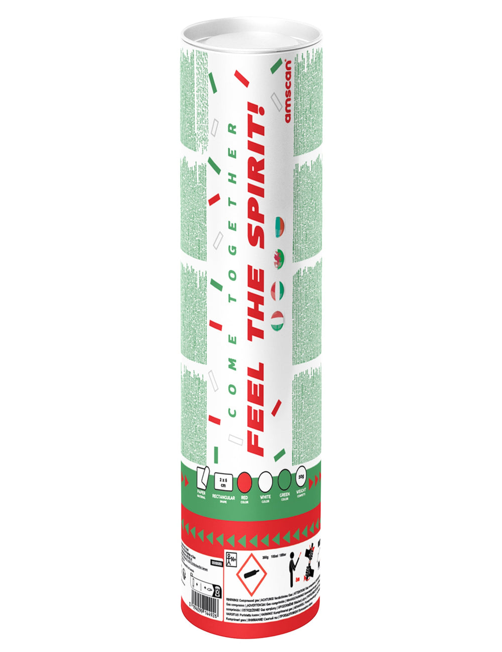Canon à confettis supporter Italie vert blanc et rouge