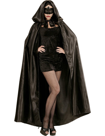 Cape à capuche pour adulte noire satinée
